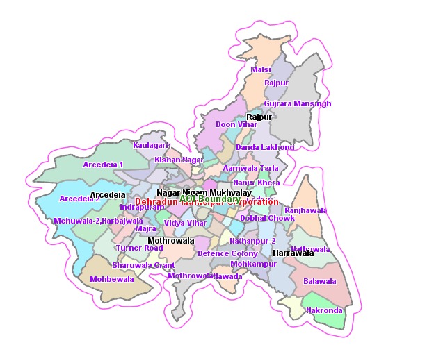 वार्ड के साथ नगर निगम देहरादून का नक्शा