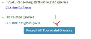 FSSAI - Proceed to Food Related Grievances