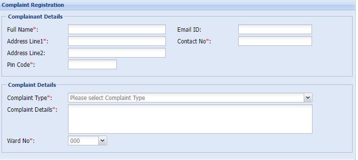 Online Complaint Registration Form, KMC guidance