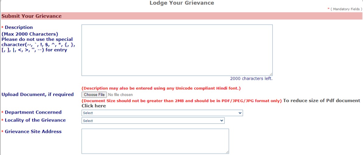 Public Grievance Online Form Filling Guidance GNCT Delhi