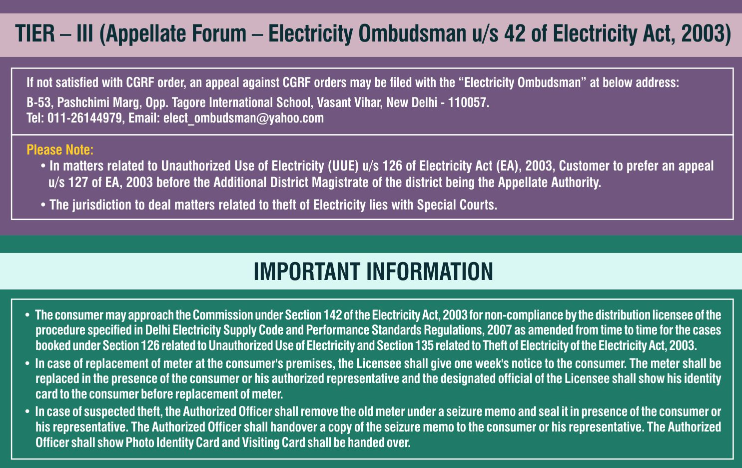 Tier 3 Appellate Form - Electricity Ombudsman, DERC process chart and information
