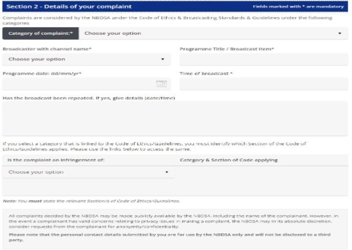 NBDSA Online Complaint Registration Form - Guide