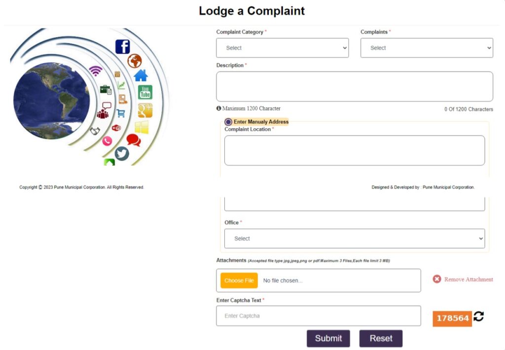 PMC Online complaint registration form filling guide