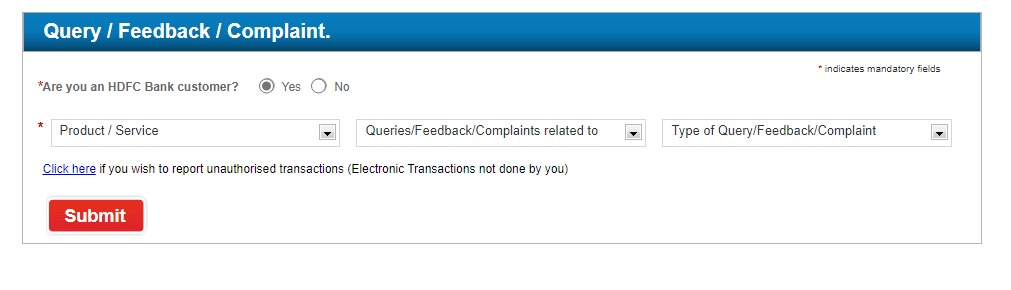Guide to file an online complaint to HDFC Bank